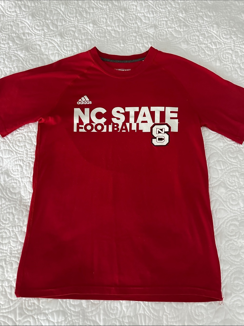 Adidas NC State Football Logo Tee in Red and White